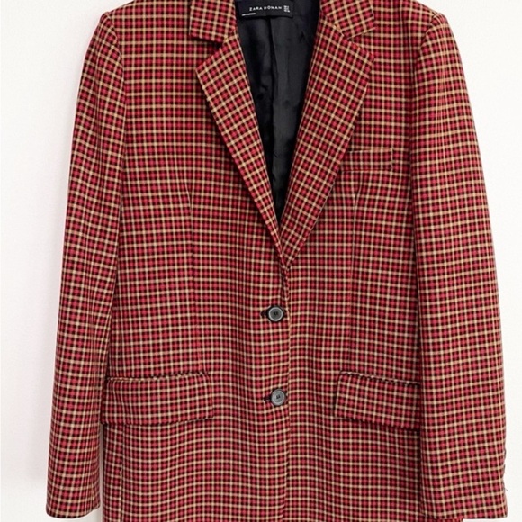 RARE LIKE NEW! Zara Burgundy Checkered Blazer Tops Shirts Womens Size XS - Picture 4 of 8